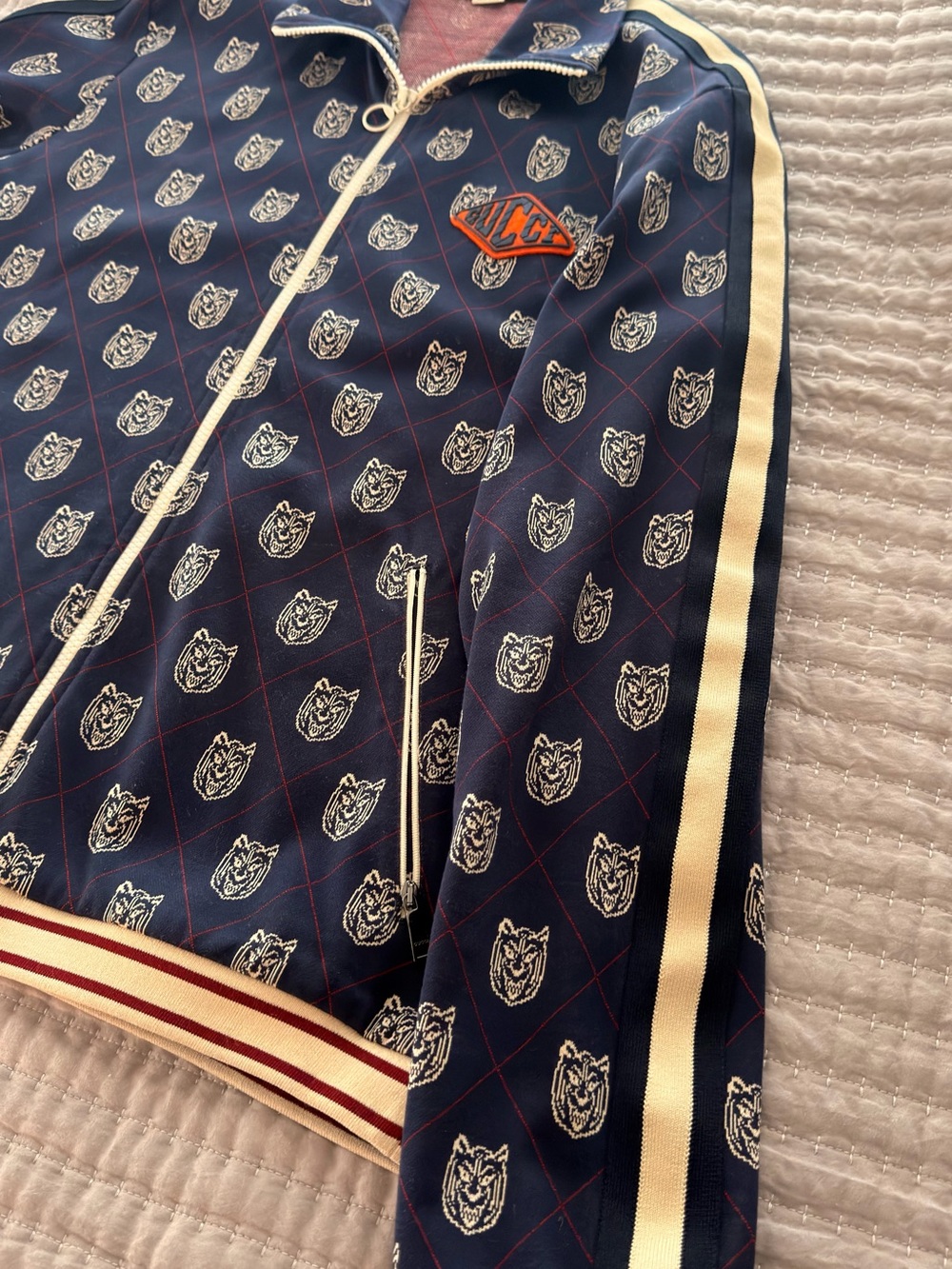 Gucci Navy Bomber Jacket with Cream & Red Trim - Picture 2 of 10